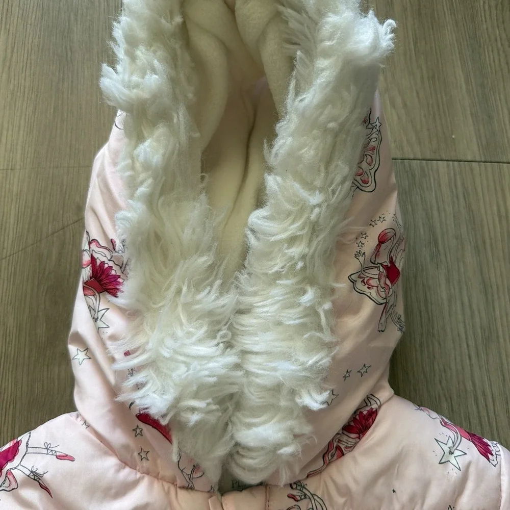 The Children's Place 5T Jacket Coat Pink Fairy Princess Puffer Faux Fur Lined